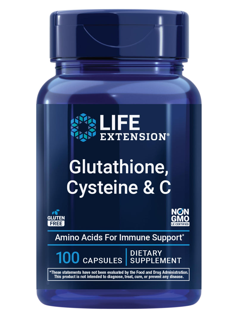 Life Extension Glutathione, Cysteine & C, 100 Capsules | 500 mg Vitamin C, Powerful Antioxidant for Liver Health Support, Gluten-Free & Non-GMO 100 Count (Pack of 1)