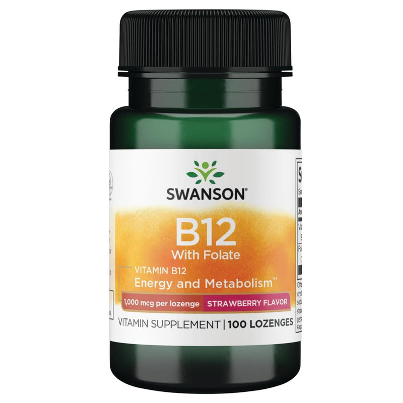 Swanson Vitamin B-12 Lozenges 1000 mcg, 100 Lozenges | Supports Energy Metabolism and a Healthy Nervous System, Includes Folate Vital for Red Blood Cell Production 100 Count (Pack of 1)