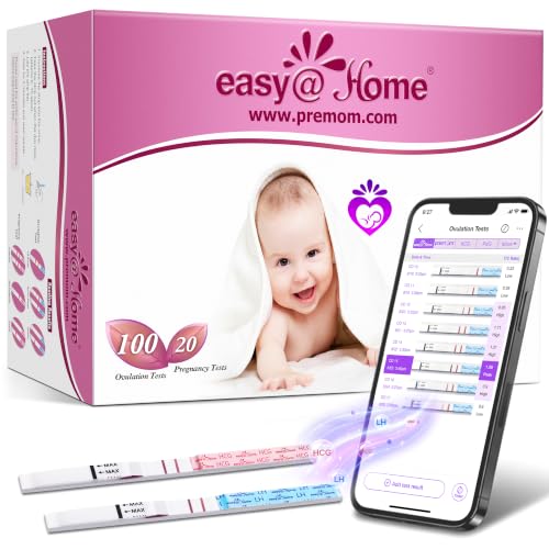 Easy@Home Ovulation & Pregnancy Test Strips Combo Kit, 100 LH + 20 hCG 120 Count (Pack of 1)