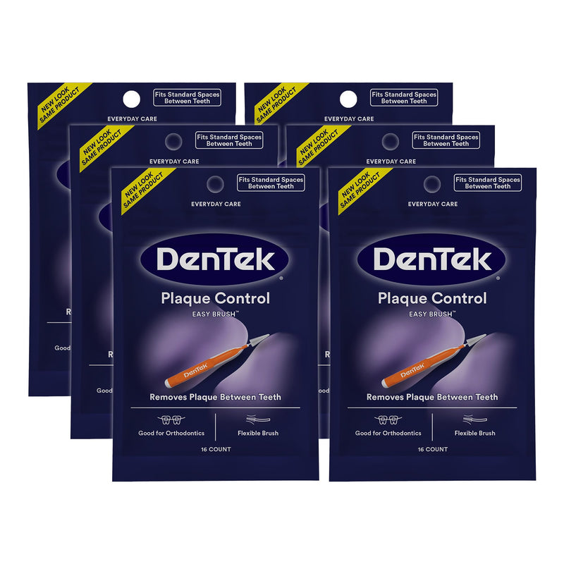 DenTek Easy Brush, Interdental Brushes for Cleaning Between Teeth, Safe for Braces & Dental Work, 16 Count, Pack of 6 Interdental Cleaners 16 Count (Pack of 6)