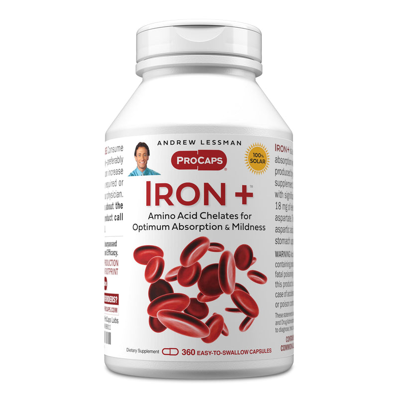 ANDREW LESSMAN ProCaps Iron Plus 18mg Chelated Iron 360 Capsules | Gentle amino acid chelated iron with Vitamin C to support absorption. Non-acidic and easy on the stomach. 360 Count (Pack of 1)