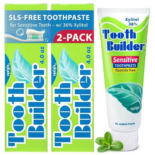 Squigle Tooth Builder Fluoride-Free Xylitol Sensitive Toothpaste 2-Pk Unflavored 4 Ounce (Pack of 2)