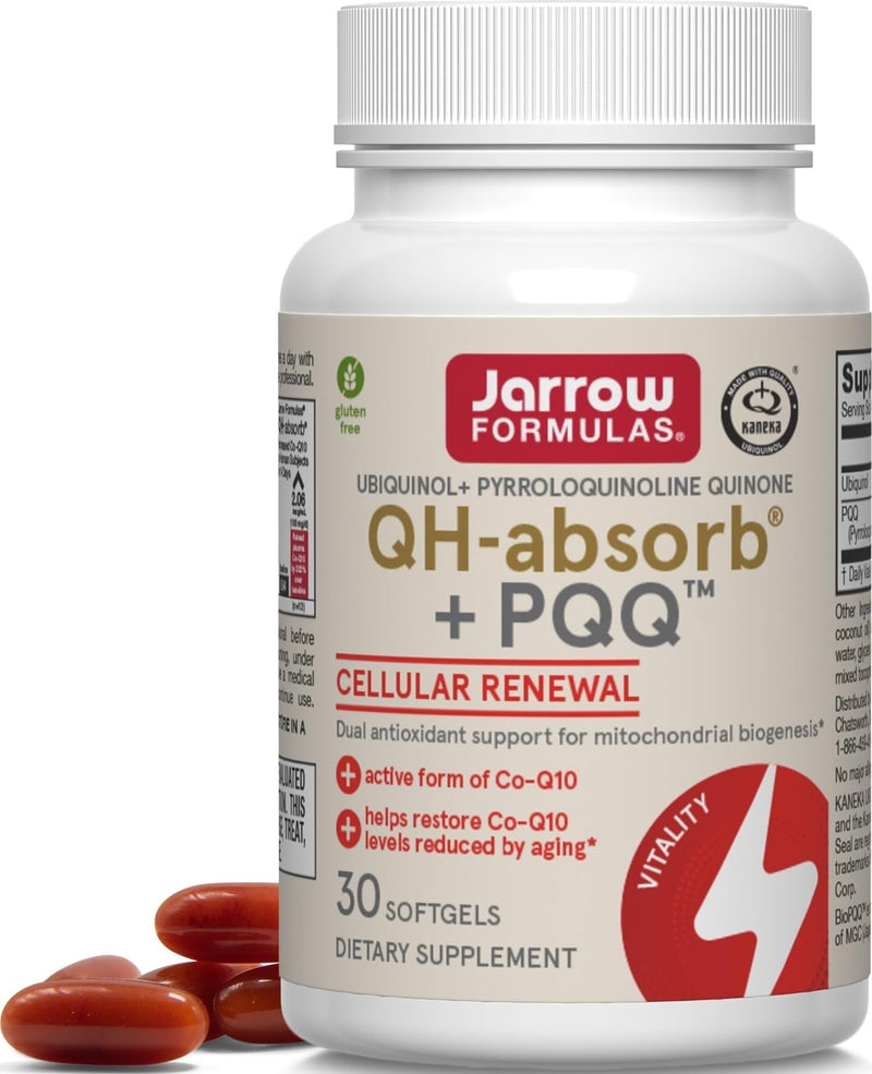 Jarrow Formulas QH-absorb + PQQ - 30 Softgels - Dietary Supplement Supports Mitochondrial Biogenesis, Energy Production & Cardiovascular Health - Up to 30 Servings | Dietary Supplement Supports Mitochondrial Biogenesis, Energy Production & Cardiovascul...