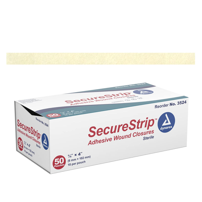 Dynarex Wound Closure Strips, Sterile, 1/4 X 4 Inch, 50 Count 1/4” x 4”