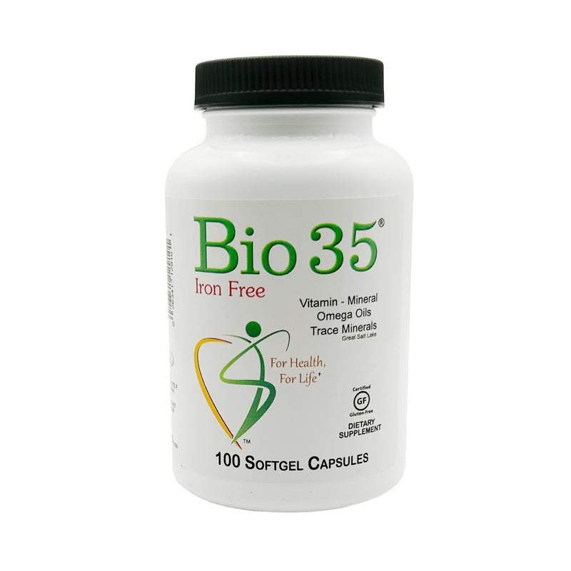 Bio-35 100ct Iron Gluten & Soy- Free Daily Multivitamin for Men & Women Wellness – High Potency Softgel with Trace Minerals, Vitamin D3, Vitamin A, Flax Seed Oil - Immune Support, Digestion, & Energy Iron Free 100 Count (Pack of 1)