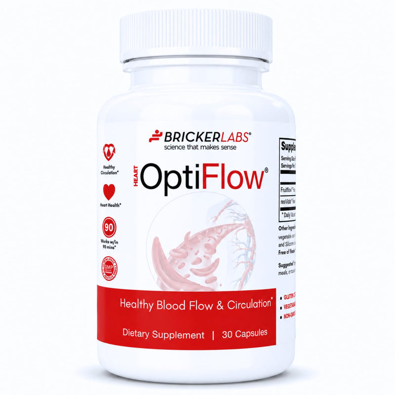 Bricker Labs OptiFlow Blood Circulation Vitamins, Naturally Supports Healthy Blood Flow, Contains FruitFlow and resVida Trans resveratrol. Blood Optimizer Supplement, 30 Capsules 30 Count (Pack of 1)
