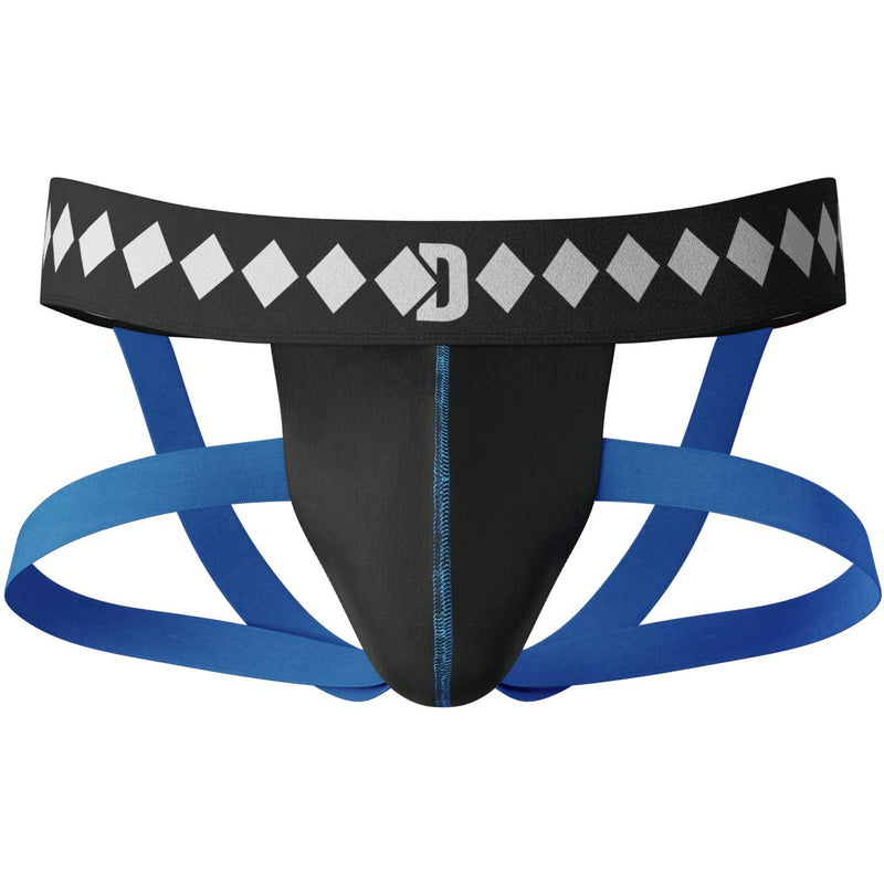 Diamond MMA Four-Strap Jock Strap Supporter with Built-in Athletic Cup Pocket for Sports Medium Black