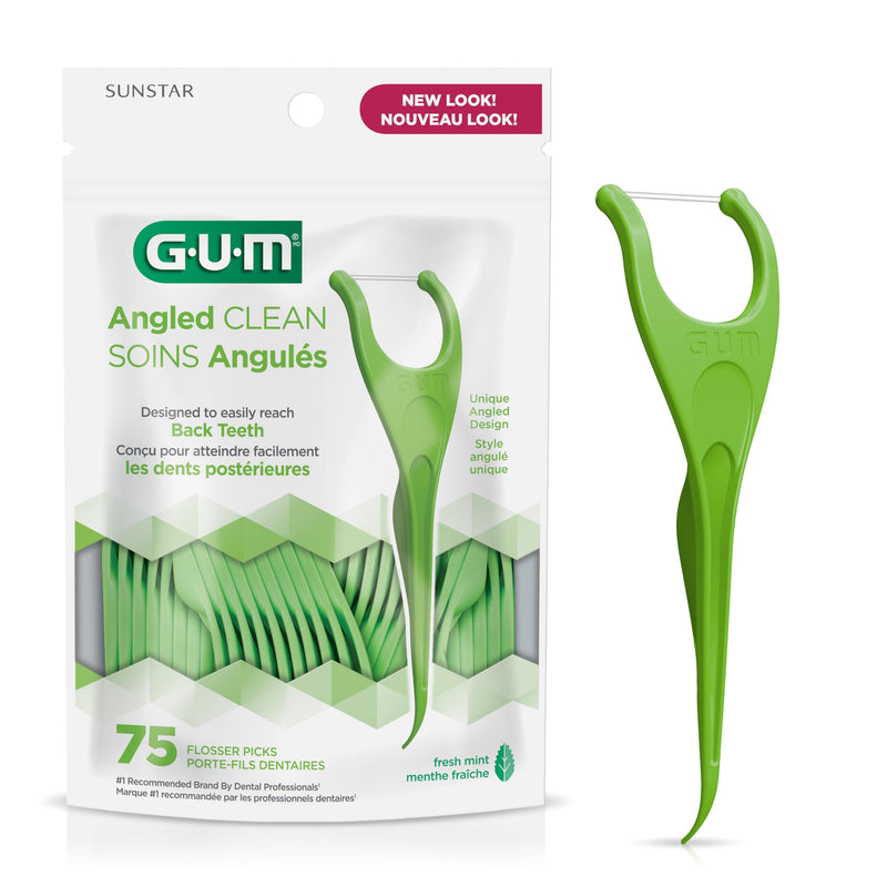 GUM Angled Floss Picks, Perfect for Tight Teeth, Extra Strong Shred-Resistant Dental Floss, Angled for Easy Reach, Dental Flossers for Adults, Fresh Mint Flavor, 75 Count 75 Count (Pack of 1) - BeesActive Australia
