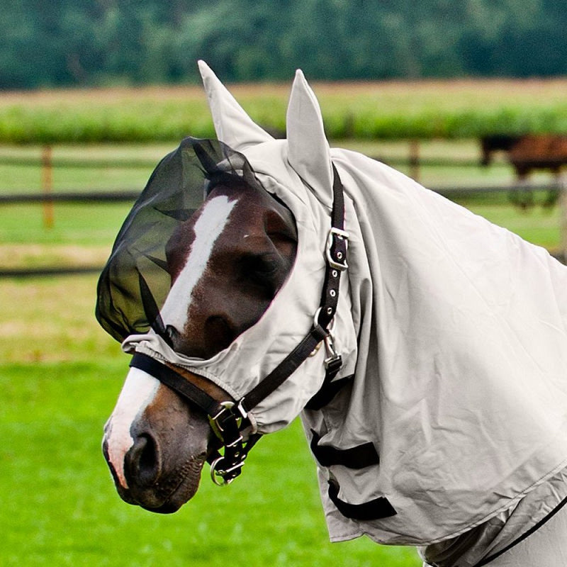 Horze Eczema Full Coverage Secure Fit Mesh Fly and Insect Mask with UV Protection and Eye Shield Design - Grey - XL X-Large - BeesActive Australia