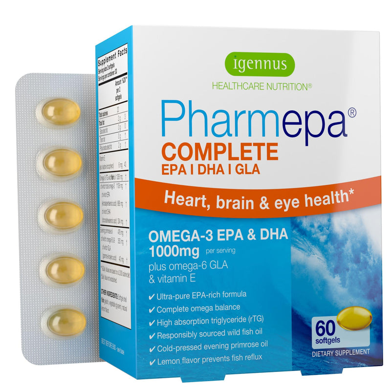 Igennus Pharmepa rTG Omega 3 EPA DHA 1000mg, 60 Softgels | IFOS-certified rTG wild fish oil with GLA from evening primrose oil; high potency, blister packs preserve freshness 60 Count (Pack of 1)