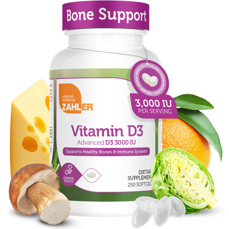 Zahler Vitamin D3 3000IU, Vitamin D3 Supplement 3,000 IU, Certified Kosher (250 Softgels) Unflavored 250 (Pack of 1)