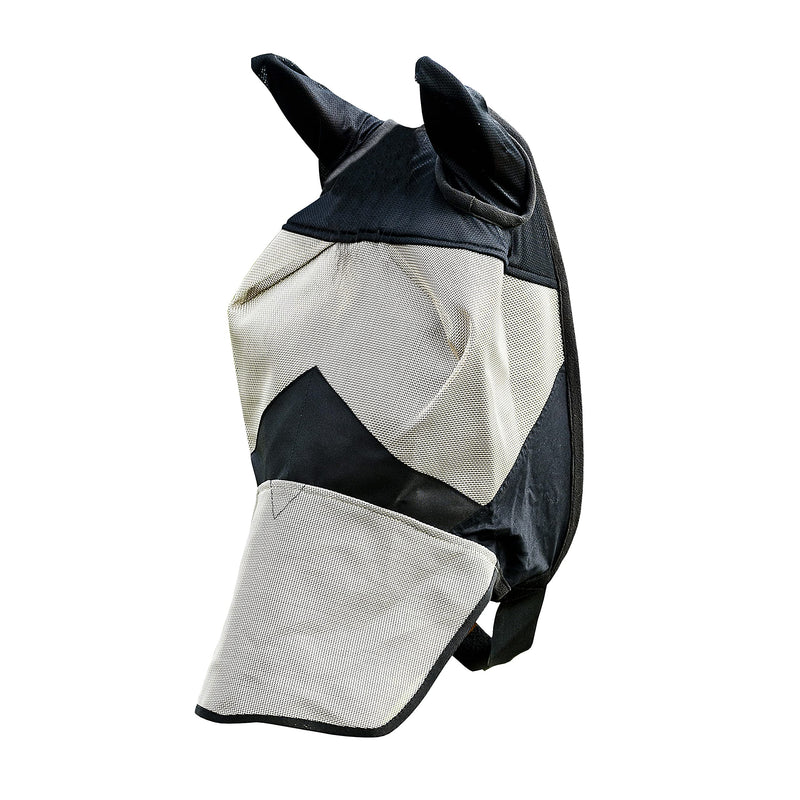 HORZE Horse Fly Mask with Long Nose Cover and Ears | Full Coverage UV Protection - Durable Micro Mesh Cob Light Brown/Black - BeesActive Australia