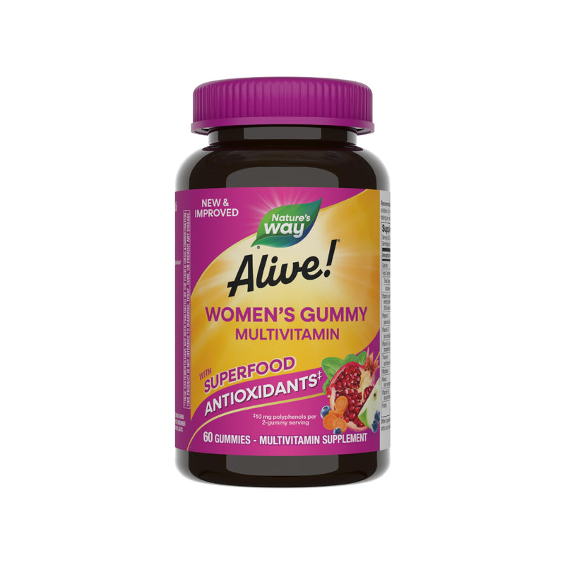 Nature's Way Alive! Women’s Multivitamin Gummy, Vitamins A, C, D3, E, 60ct | Berry Flavored, Daily Chewable Multivitamins for Women, B-Vitamins, Supports Immune, Heart, & Muscle Function* 60 Count (Pack of 1)