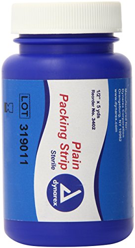 Dynarex 3402 Plain Packing Strip, Sterile Wound Care, 100% Cotton Woven Medical Packing Strip, Soft & Absorbent, 1/2" x 5 Yard. 1 Count (Pack of 1)
