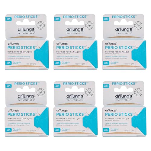 DrTung's Dental Sticks for Teeth & Gum Cleaning - Thin, 100 Count, 6 Pack 100 Count (Pack of 6)