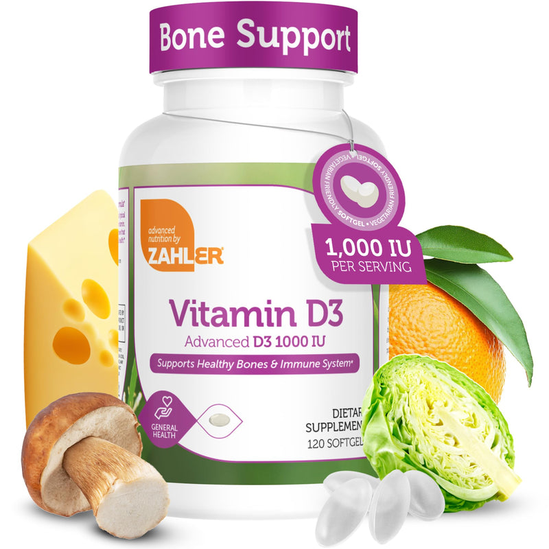 Zahler - Advanced Vitamin D3 1000 IU Softgels (120 Count) Kosher Vegetarian Friendly Vitamin D for Immune Support, Bone, Teeth & Muscle Health - Easy Swallow VIT D 3
