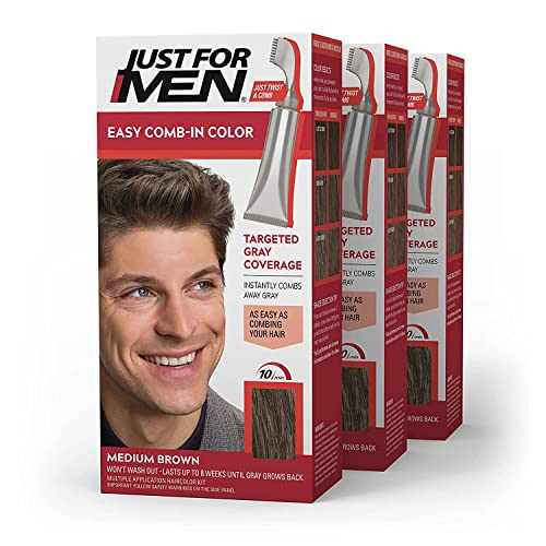 JUST FOR MEN Easy Comb-In Color, No-Mix, Medium Brown A-35 (3 Pack) 1 Count (Pack of 3)