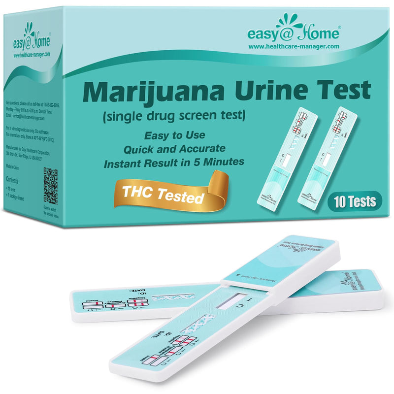 Easy@Home Marijuana Drug Test Kit for Urine - THC Tests for Home Use (10 Pack), Weed Detox Testing Kits with 50 ng/ml Cutoff Level, #EDTH-114 10 Pack