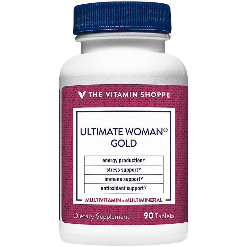 The Vitamin Shoppe Brand Ultimate Woman's Gold Multivitamin, 90 Tablets | Women’s Multivitamin with Iron, B Vitamins & Vitamin D3 for Energy Production, Bone & Immune Health Support, Gluten Free 90 Count (Pack of 1)