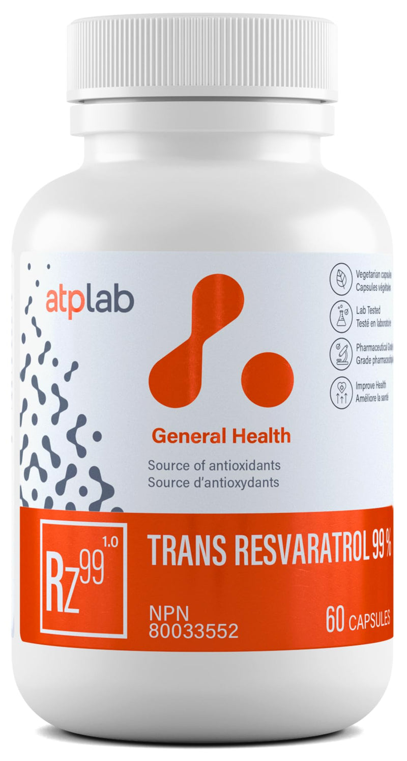 ATP LAB Trans Resveratrol 60 Capsules 60-Day Supply - Source of Antioxidants - Improve Immune System, Cardiovascular Health and Enhance Skin Health - Non-GMO and Gluten-Free