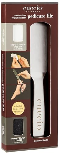 Cuccio Naturale Reusable Stainless Steel Pedicure File Kit with 30 Extra Refills – Professional Foot Care Tool for Smooth, Callus-Free Feet – Durable, Hygienic Design