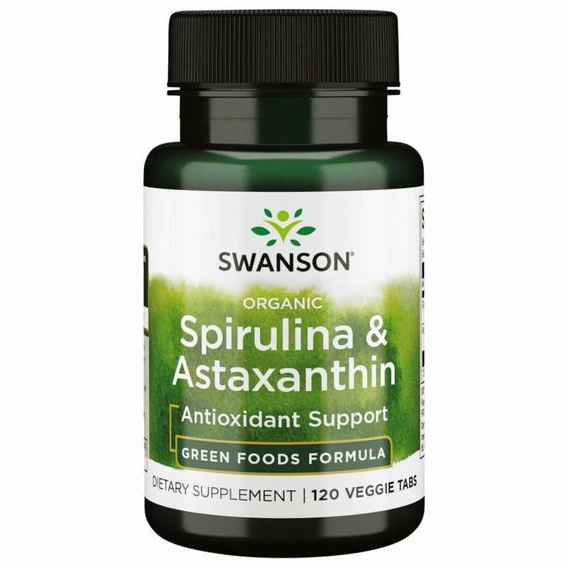 Swanson Organic Spirulina & Astaxanthin 120 Veg Tabs | Whole-Food Source of Vegetarian Protein, Amino Acids, B Vitamins and Antioxidants, Non-GMO, Non-Irradiated and Vegetarian 120 Count (Pack of 1)