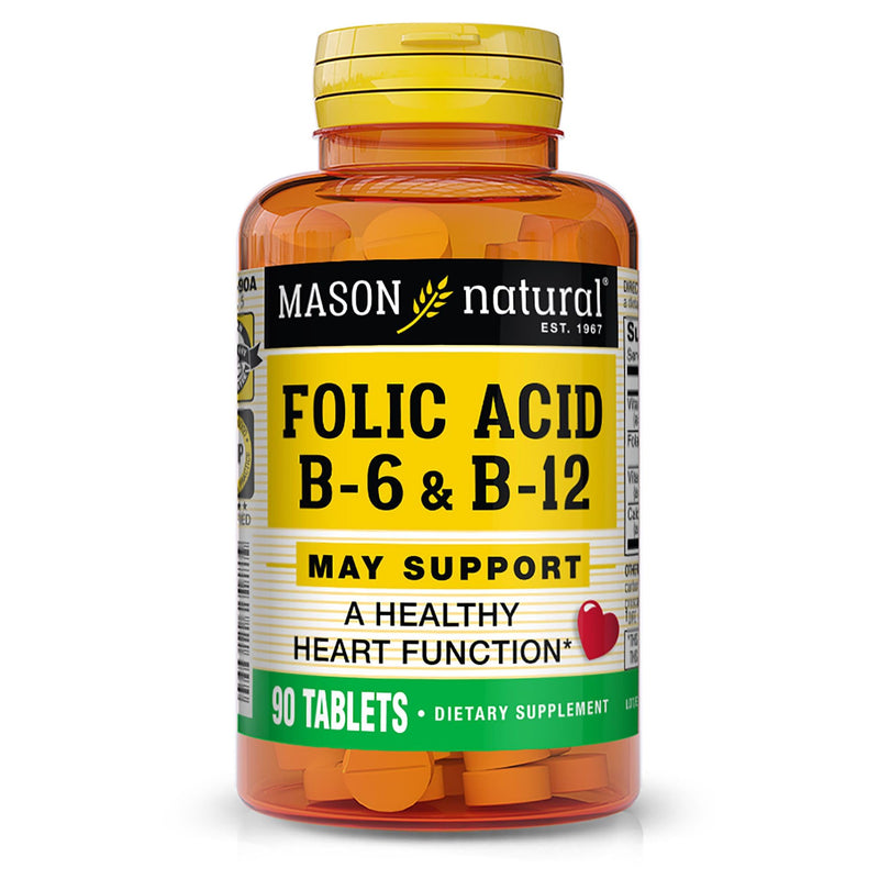 MASON NATURAL Folic Acid with B,6 & B,12, 90 Day Supply, Supports Normal Heart Health and Metabolic Function 90 Count (Pack of 1)
