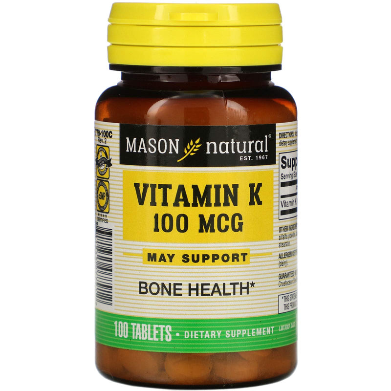 Mason Vitamins Vitamin K 100 mcg Tablets, 100-Count Bottles - BeesActive Australia