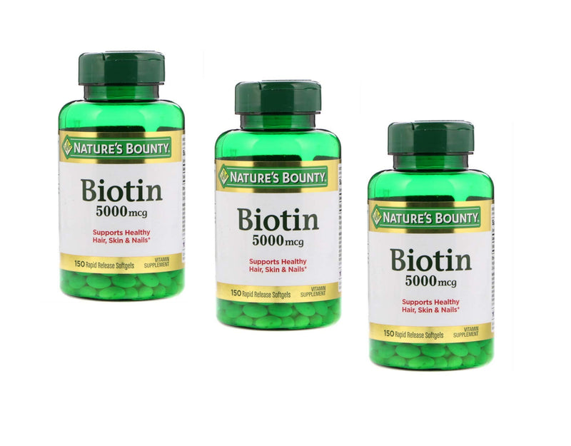 Natures Bounty Biotin 5000mcg 150 Rapid Release Softgels (Value Pack of 3) 1 Count (Pack of 450)