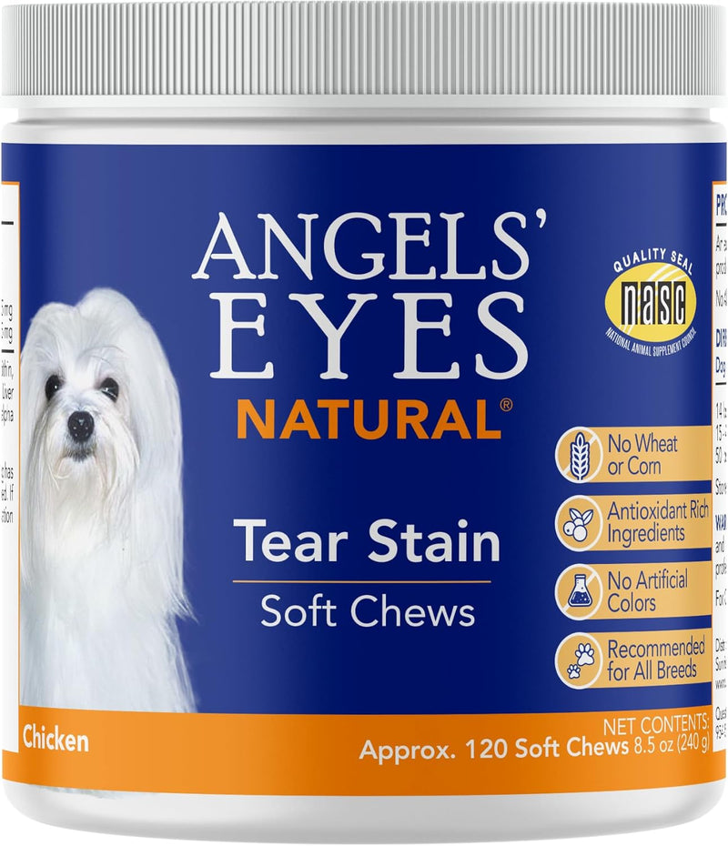 Angels’ Eyes Natural Tear Stain Prevention Soft Chews for Dogs | Chicken Flavor| For All Breeds | No Wheat No Corn | Daily Supplement | Proprietary Formula 120 count - BeesActive Australia