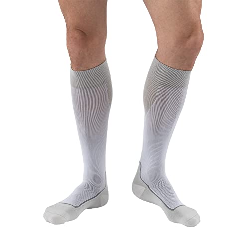 JOBST Sport Compression Socks, 15-20 mmHg, Knee High Small (1 Pair) White/Grey