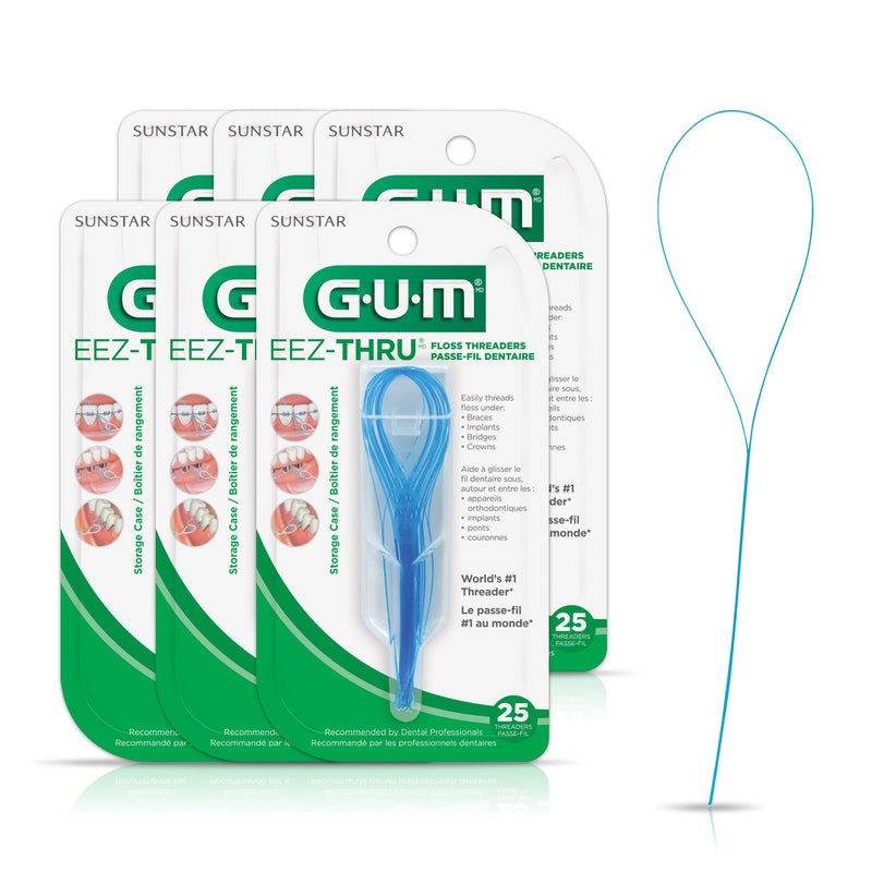 GUM EEZ-Thru Floss Threaders, Dental Flossers for Braces, Bridges, & Implants 25 Count (Pack of 6) - BeesActive Australia