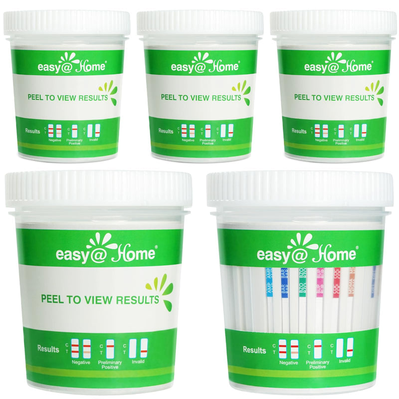 Easy@Home Drug Test Cup: Urine Drug Tests Kit, Testing All 12 Drugs AMP, BAR, BUP, BZO, COC, MDMA, MET, MOP 300, MTD, OXY, PCP, THC 50 in One Test Cup Kits，Built-in Test Strips, #ECDOA-6125B 5 Pack 5 Count (Pack of 1) - BeesActive Australia
