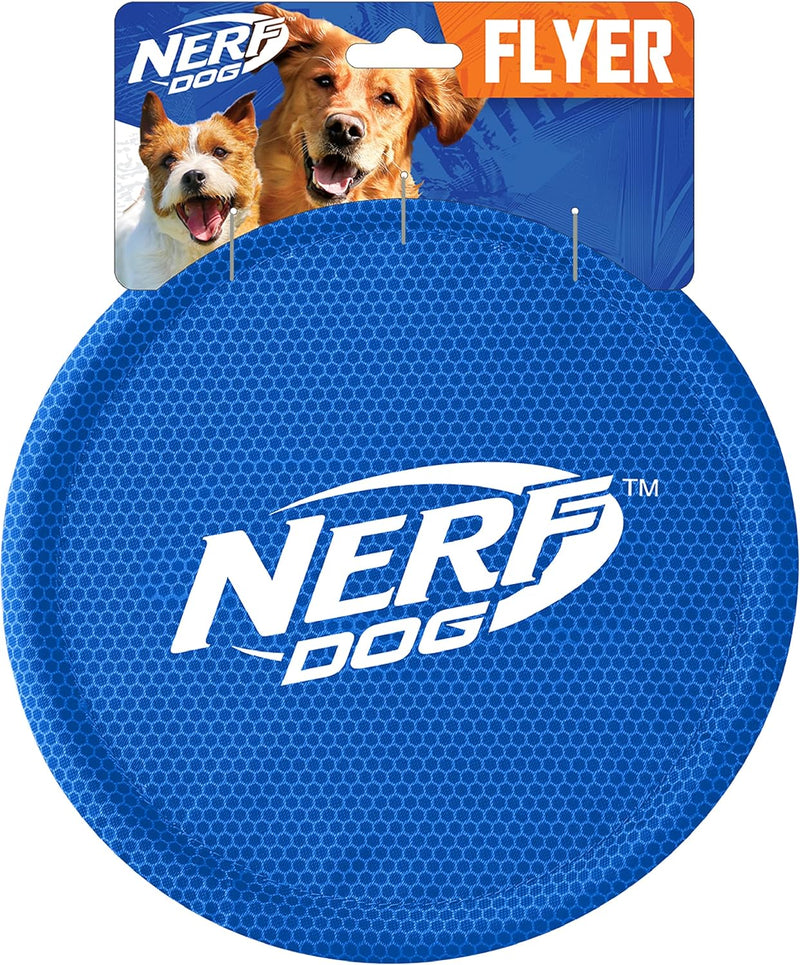 Nerf Dog Nylon Flyer Dog Toy, Flying Disc, Lightweight, Durable and Water Resistant, Great for Beach and Pool, 9 inch diameter, for Medium/Large Breeds, Single Unit, Blue 9 in Nylon Flyer - BeesActive Australia