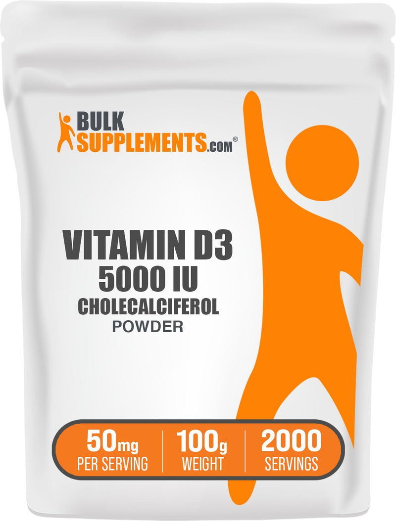 BulkSupplements.com Vitamin D3 Powder - Cholecalciferol, 5000 IU - Gluten Free, 50mg (125mcg of Vitamin D3) per Serving, 100g (3.5 oz) (Pack of 1) 3.5 Ounce (Pack of 1)