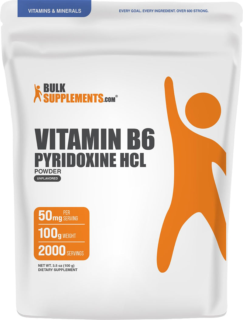 BulkSupplements.com Pyridoxine HCl Powder - Vitamin B6 Supplement, Vitamin Supplement - Gluten Free, 50mg of Pyridoxine B6 per Serving, 100g (3.5 oz) (Pack of 1) 3.5 Ounce (Pack of 1)