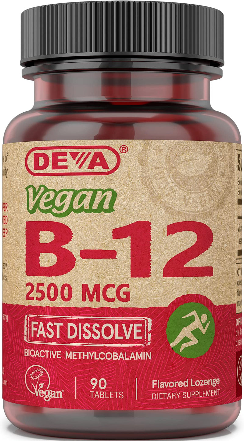 DEVA Nutrition Vegan Sublingual Fast Dissolve B-12 Tablets, 2500 mcg, 90 Count 90 Count (Pack of 1)