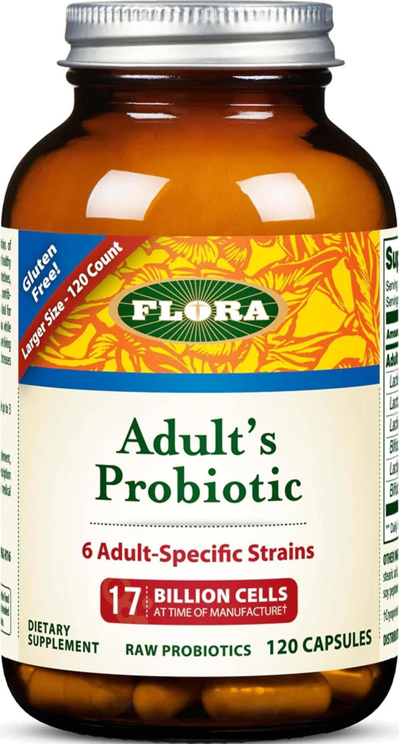 FloraHealth Adult's Probiotic, 6 Strains, 17 Billion CFU, 120 Veg Caps | Six Adult-Specific Strains, Gluten Free, Raw Probiotic with 17 Billion Cells Unflavored 120 Count (Pack of 1)