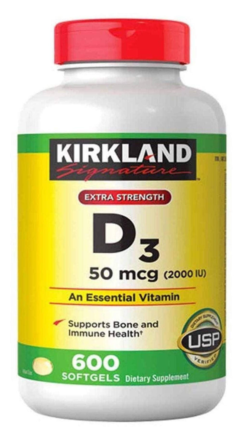 Kirkland Signature Extra Strength D3 50 mcg, 600 Softgels 600 Count (Pack of 1)