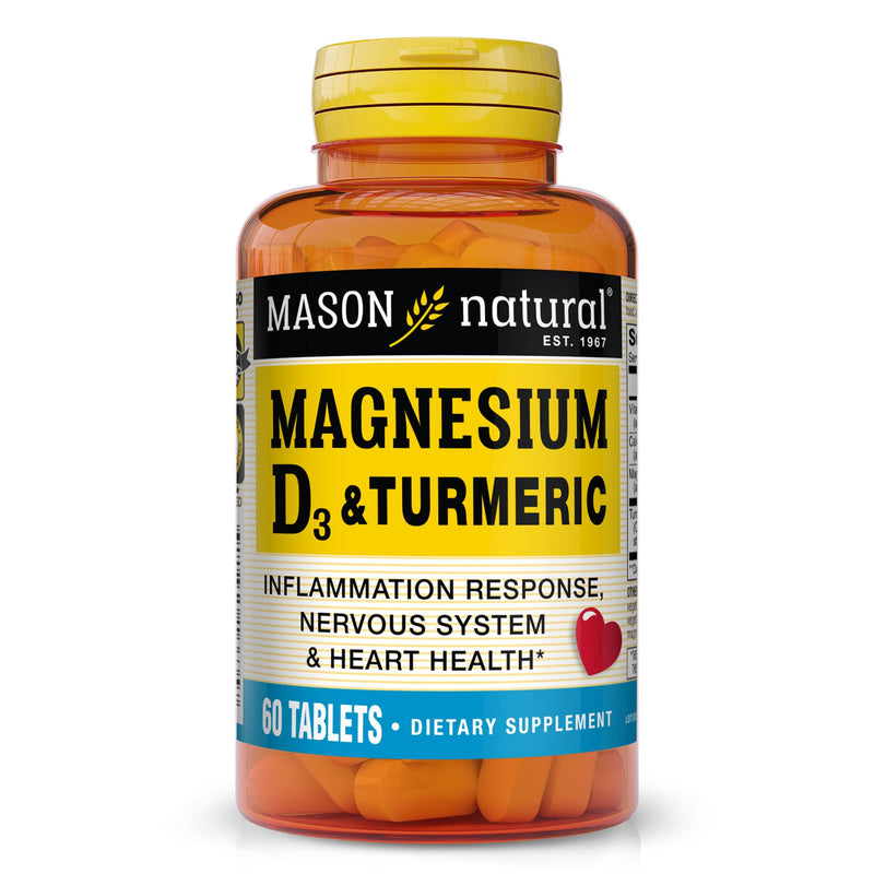 MASON NATURAL Magnesium & Vitamin D3 with Turmeric, 60 Day Supply | 500mg magnesium, 3000 IU vitamin D3, 150mg turmeric & calcium; dietary supplement to support normal muscle, bones & joints