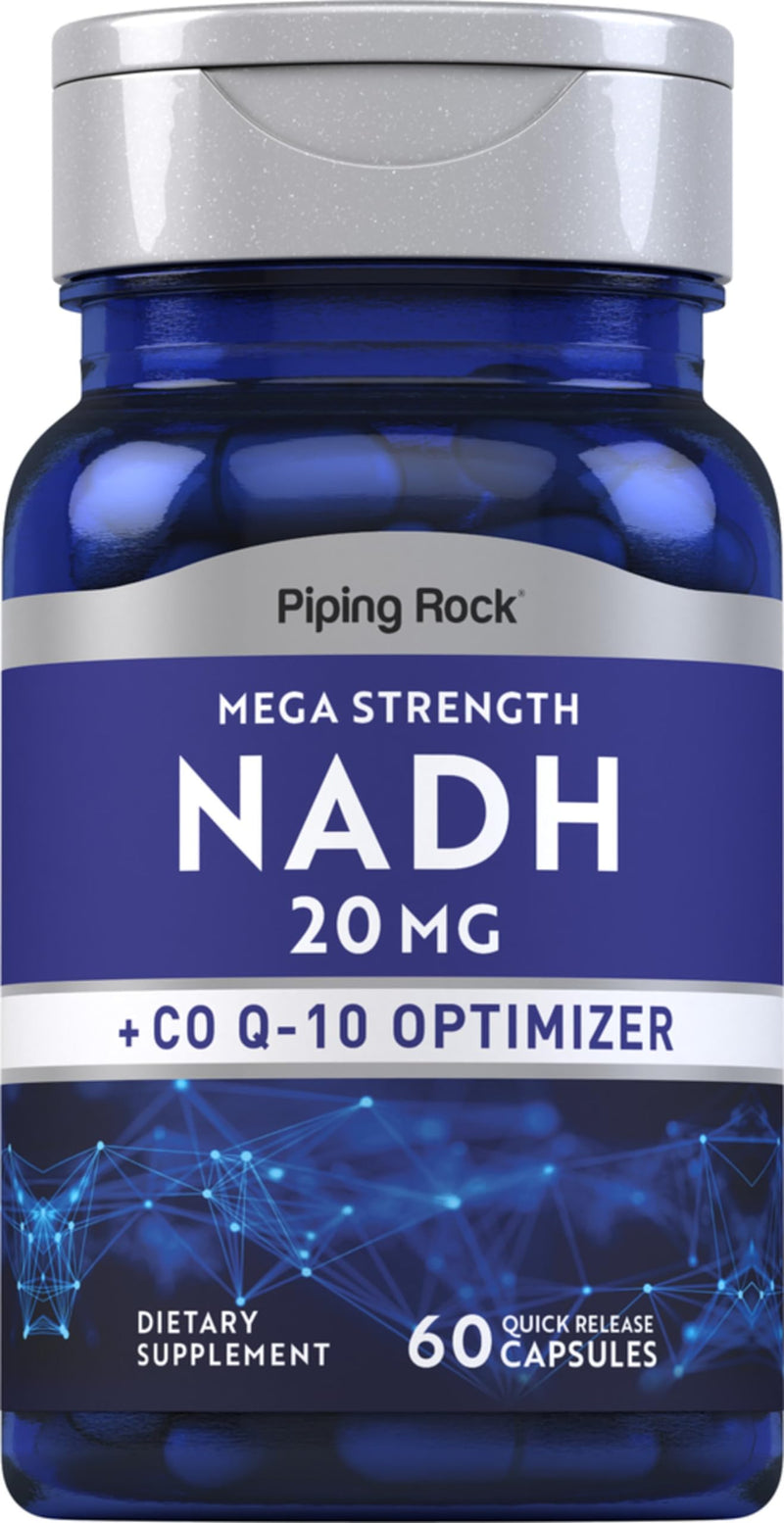 Piping Rock NADH Coq10 Supplement | 20 mg | 60 Capsules | Mega Strength | Non-GMO, Gluten Free