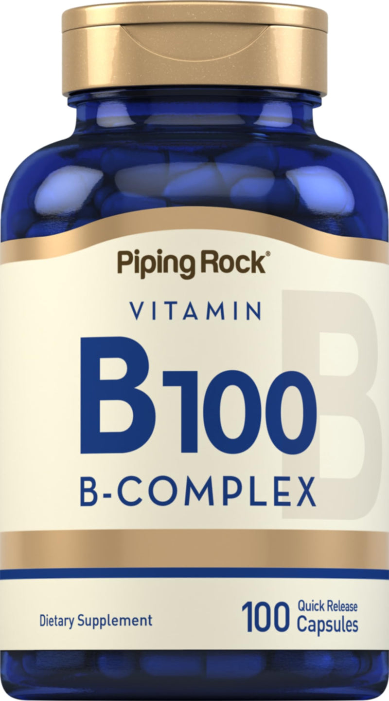 Piping Rock Vitamin B100 Complex | 100 Capsules | Supplement with Vitamins B12, B1, B2, B6 | Non-GMO, Gluten Free 100 Count (Pack of 1)