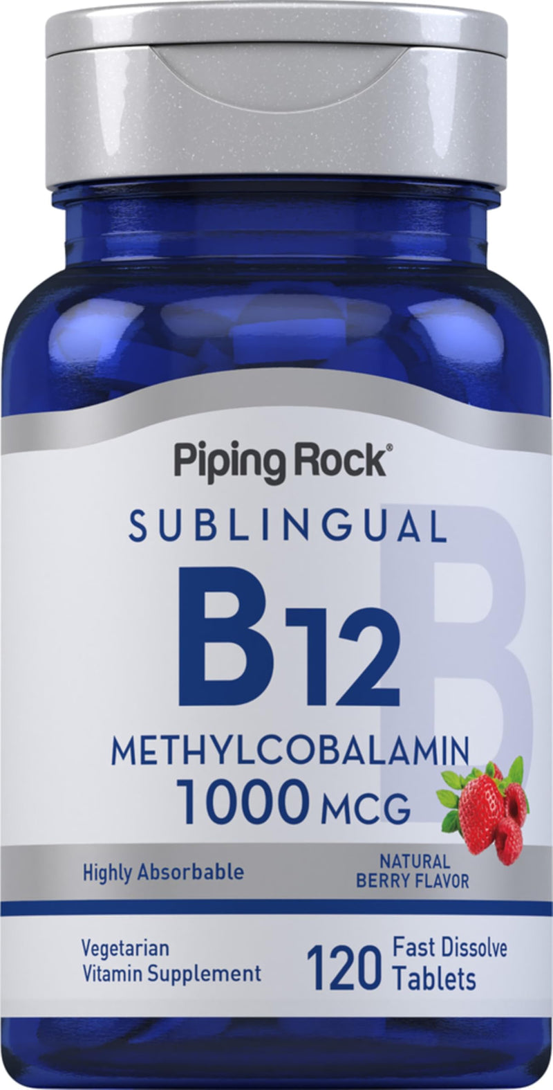 Piping Rock Vitamin B12 1000 mcg Sublingual | 120 Tablets | As Methylcobalamin | Berry Flavor | Vegetarian, Non-GMO, Gluten Free Supplement