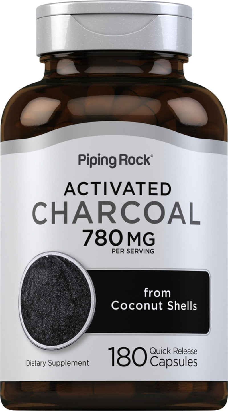 Piping Rock Activated Charcoal Pills | 780 mg | 180 Capsules | from Coconut Shells | Non-GMO, Gluten Free Supplement 180 Count (Pack of 1) - BeesActive Australia