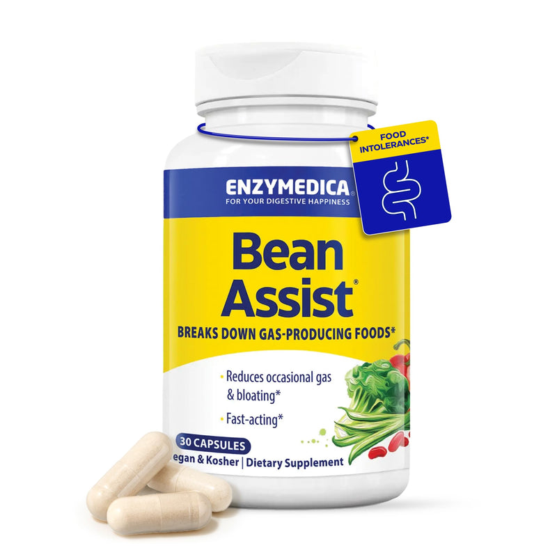 Enzymedica BeanAssist, Helps Reduce Gas & Bloating, Vegan - 30 Capsules | Digestive Enzyme Supplement for Women & Men, Alpha Galactosidase Enzyme for Digestion & Gut Health Support, Fast-Acting Standard Packaging