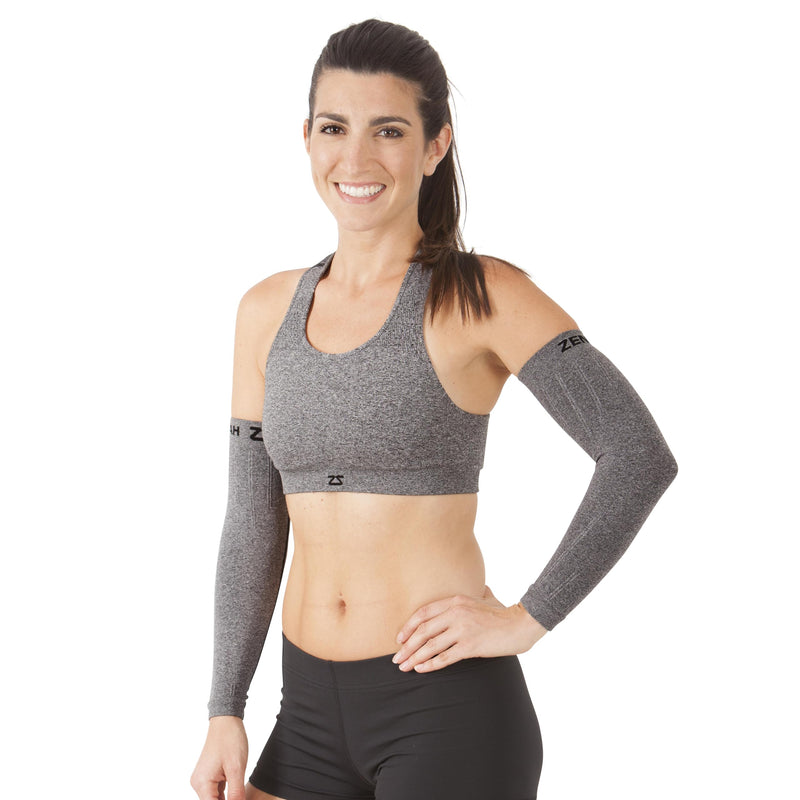 Zensah Compression Arm Sleeves - Made in USA, Thermal Arm Warmers for Cycling and Running with UV Sun Protection Large-X-Large Heather Grey