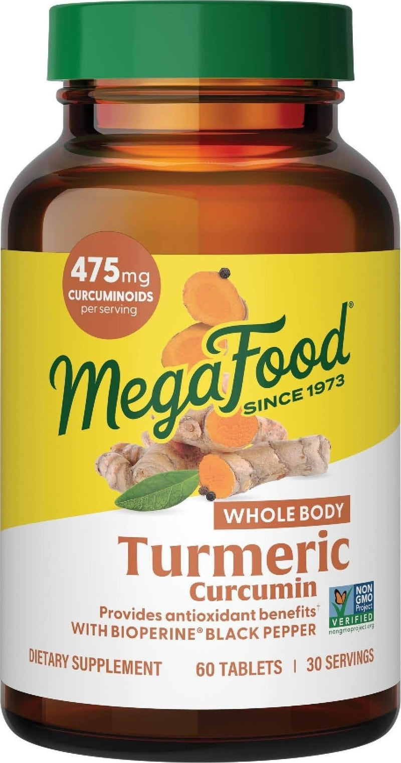 MegaFood Whole Body Turmeric Curcumin Supplement, Black Pepper, 60 Tablets | 475 mg Curcuminoids Per Serving, Turmeric With Black Pepper and Vitamin C, Antioxidant and Immune Support, Vegan, 30 Servings 60 Count (Pack of 1)