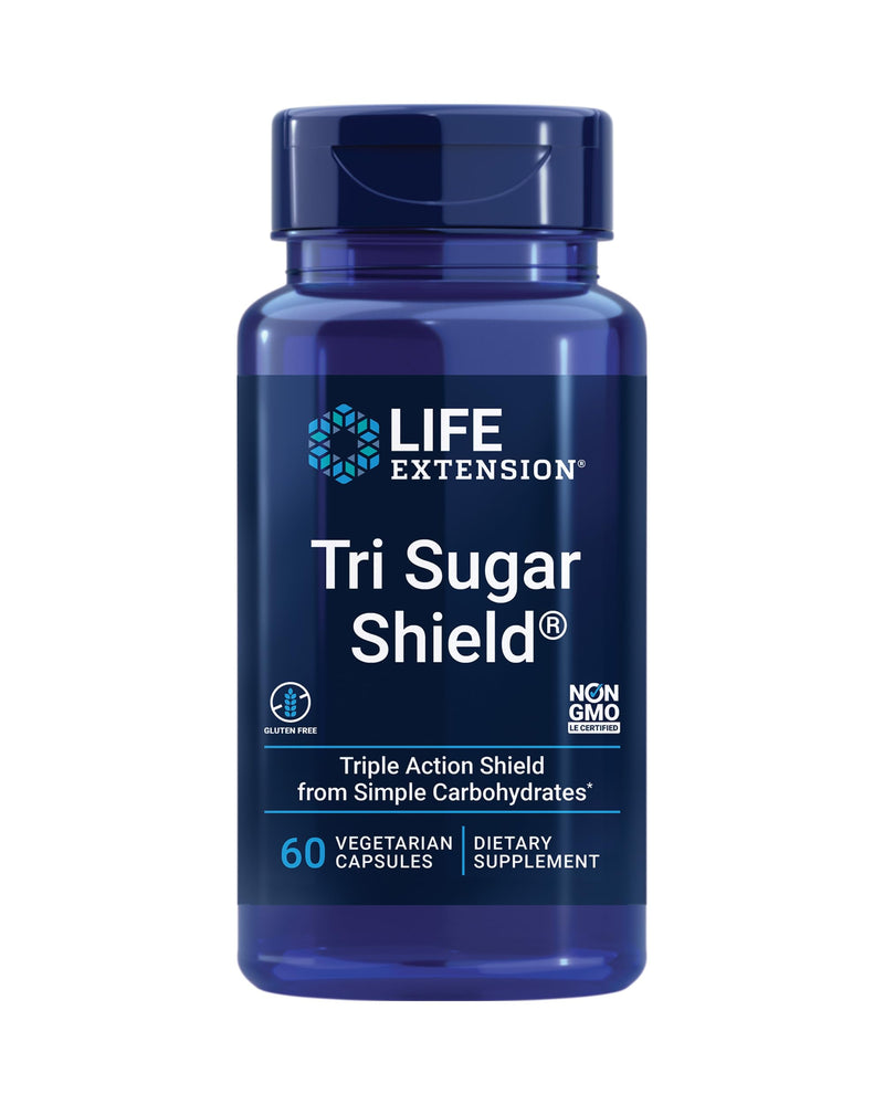 Life Extension Tri Sugar Shield®, Sorghum bran, White Mulberry, phloridzin Apple polyphenol, Three Botanical extracts Promote Healthy Glucose Metabolism, Gluten-Free, Non-GMO, Vegetarian, 60 Capsules | White Mulberry, Sorghum Bran & Phloridzin Apple Po...