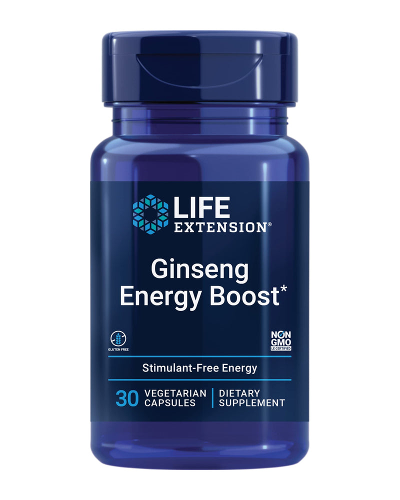 Life Extension Ginseng Energy Boost, Energy Support, Healthy Stress Management, Gluten-Free, Non-GMO, Vegetarian, 30 Capsules | Ginseng Energy Boost Formula Supports Energy & Healthy Stress Management, Gluten-Free, Non-GMO & Vegetarian
