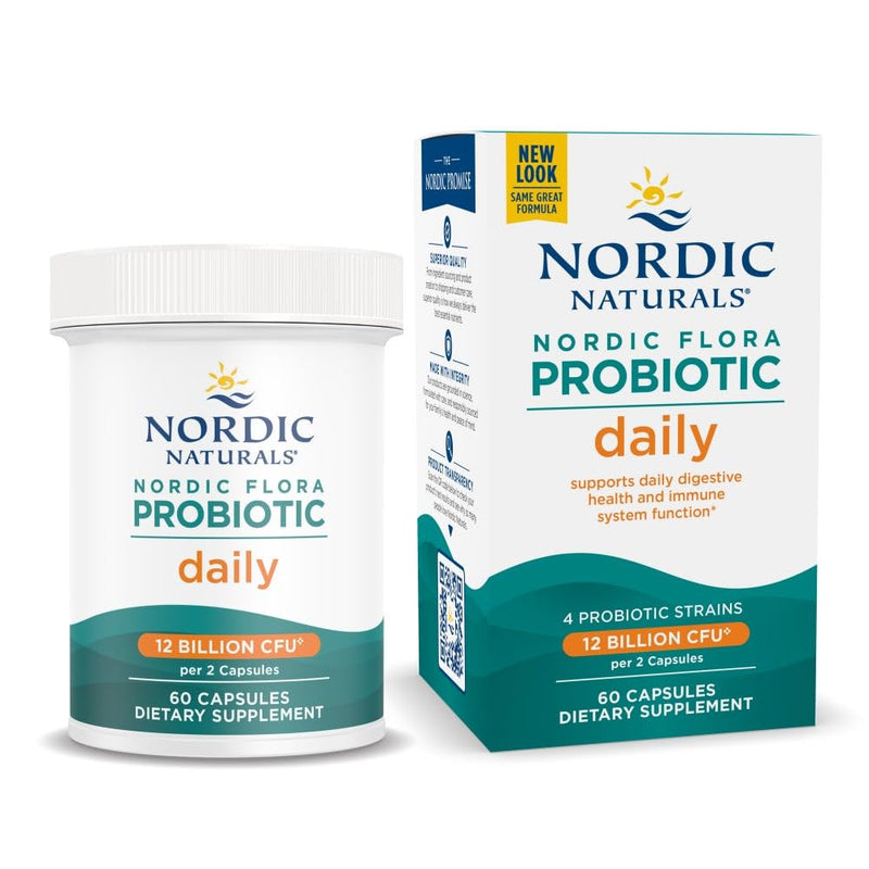 Nordic Naturals Nordic Flora Probiotic Daily, Immune Support - 60 Count | 4 strains, 12 billion CFU. Supports immune health, digestive wellness & optimal gut function. Vegan, Non-GMO. 30 servings. 60 Count (Pack of 1)
